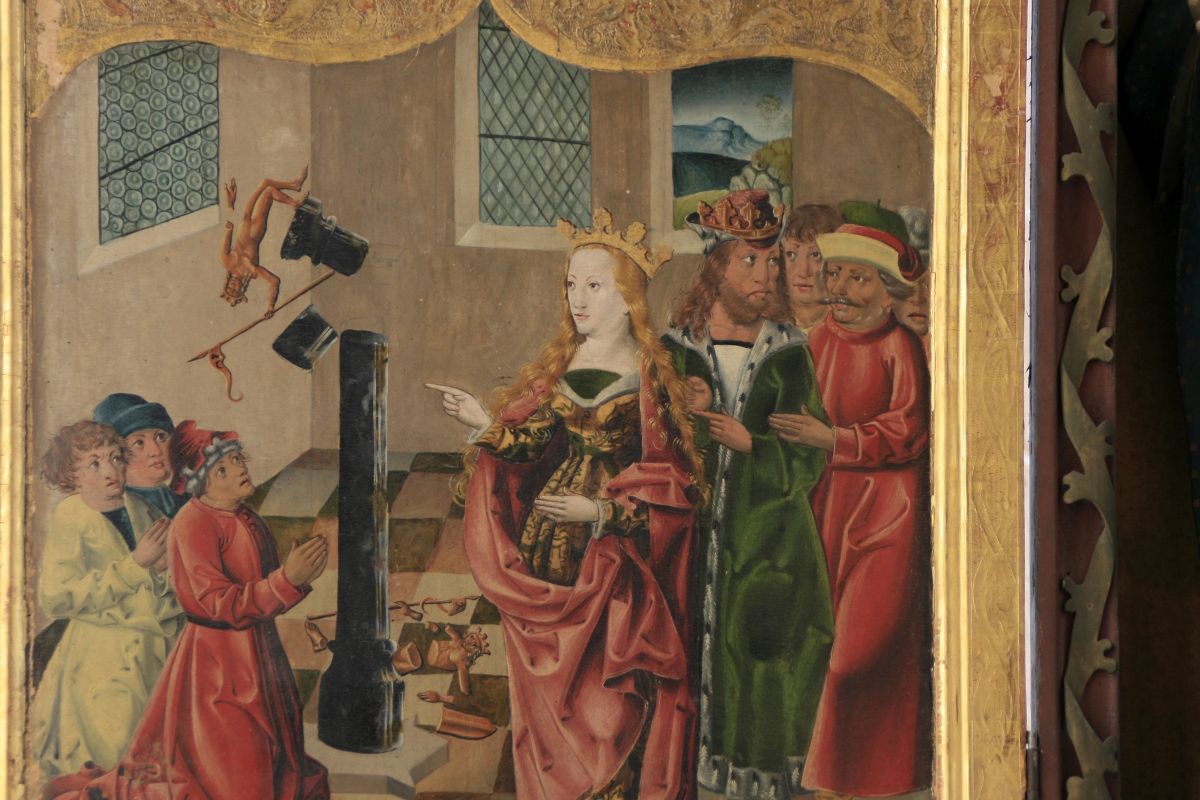 Bildtafel innen, Szenen aus dem Leben der Katharina -  Zertrümmerung des Götzenbildes